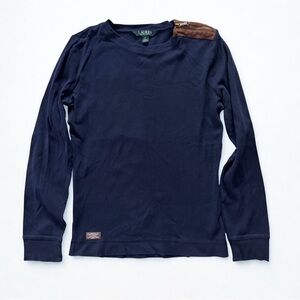 Lauren Ralph Lauren Navy Top With Faux Suede Elbow Patches Size Small